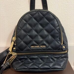 Michael Kors Black Quilted Leather Mini Backpack Gold Hardware